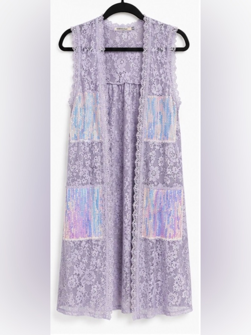 NWOT Origami Lilac Lace Iridescent Sequin Duster Vest XL Boho